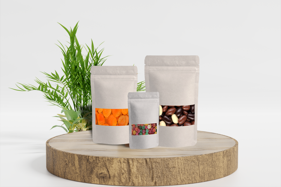 Doypack Beyaz Kraft Pencereli Kilitli 16X27 (500 Adet)