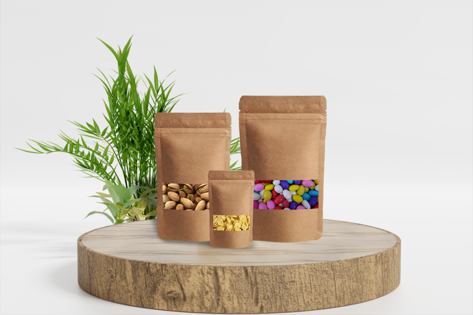 Doypack Kraft Pencereli Kilitli 16X27