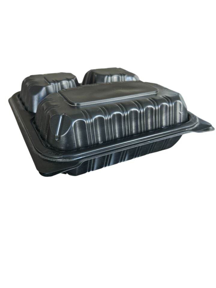 3 Bölmeli Kapaklı Mikrodalga Servis Kap Set (200 Adet)