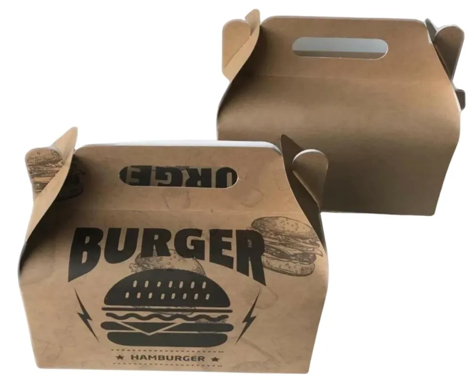 Hamburger Box with Handle Kraft Printed 13X21X11 (200 Pieces)
