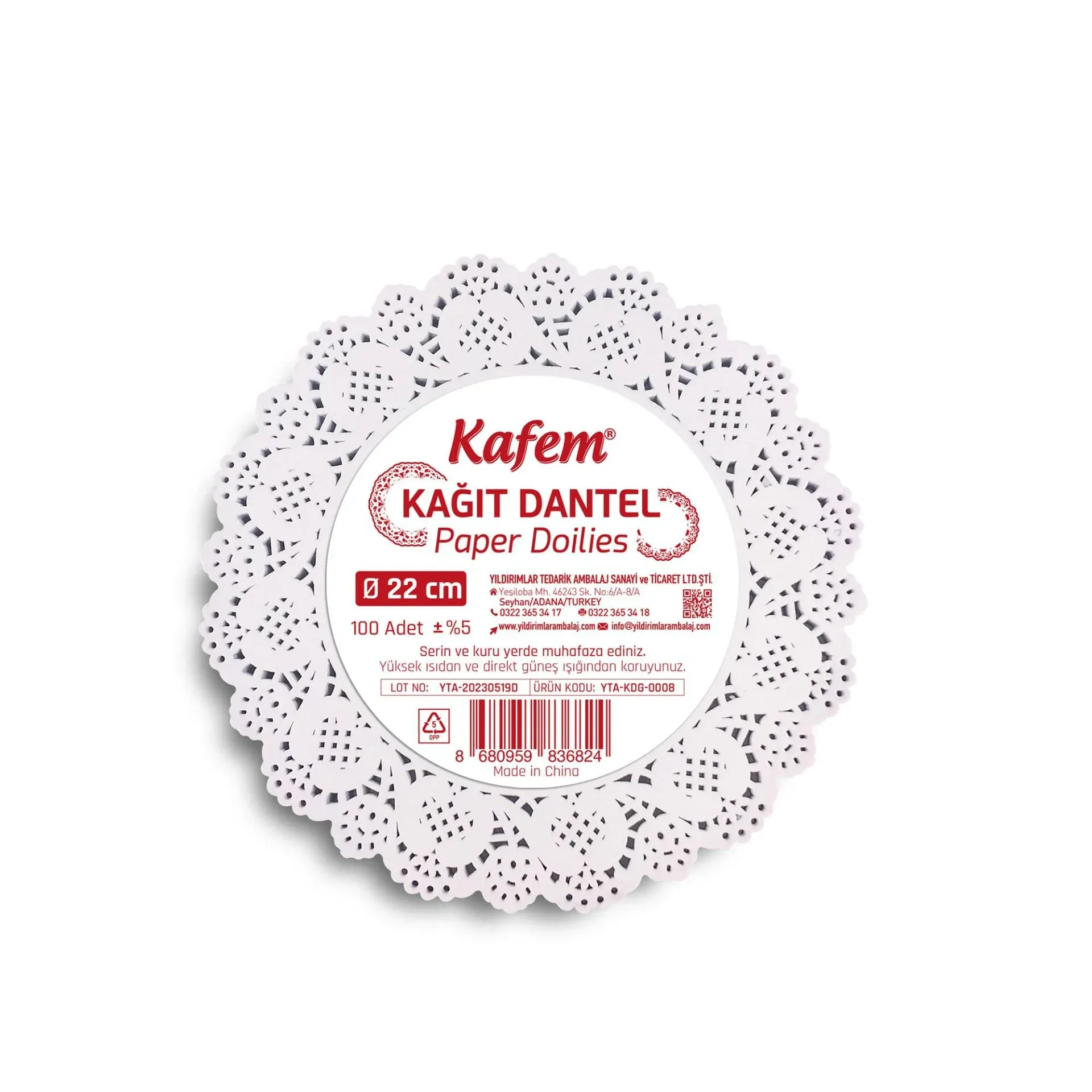 22 cm Yuvarlak Dantel Kağıt 100'lü (24 Paket)