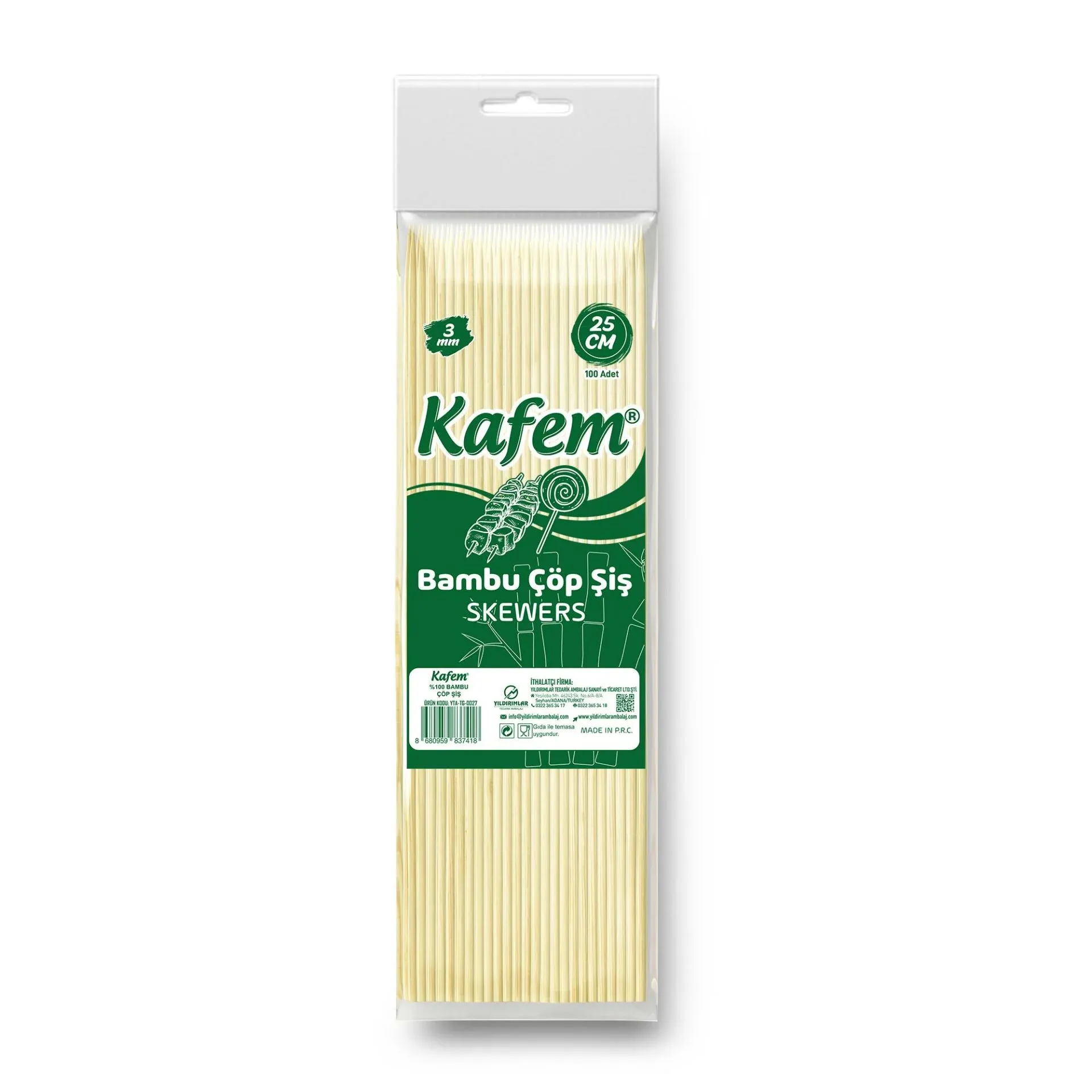 Bambu Çöp Şiş 3 mm 25 cm 100'lü (50 Paket)