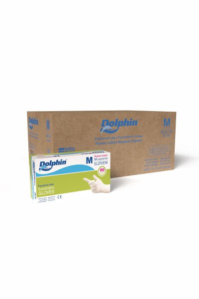 Lateks Pudralı Muayene Eldiveni (M Beden) (10 Paket)