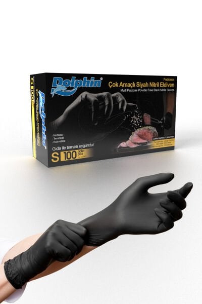 Nitril Pudrasız Siyah Muayene Eldiveni (S Beden) (10 Paket)