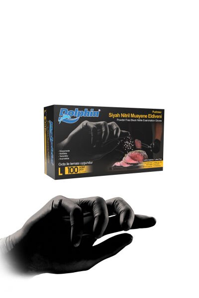 Nitril Siyah Muayene Eldiveni (L Beden ) (10 Paket)